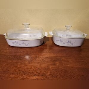 Vintage Corning Ware Shadow Iris Patterned Baking Dish Set & Lids